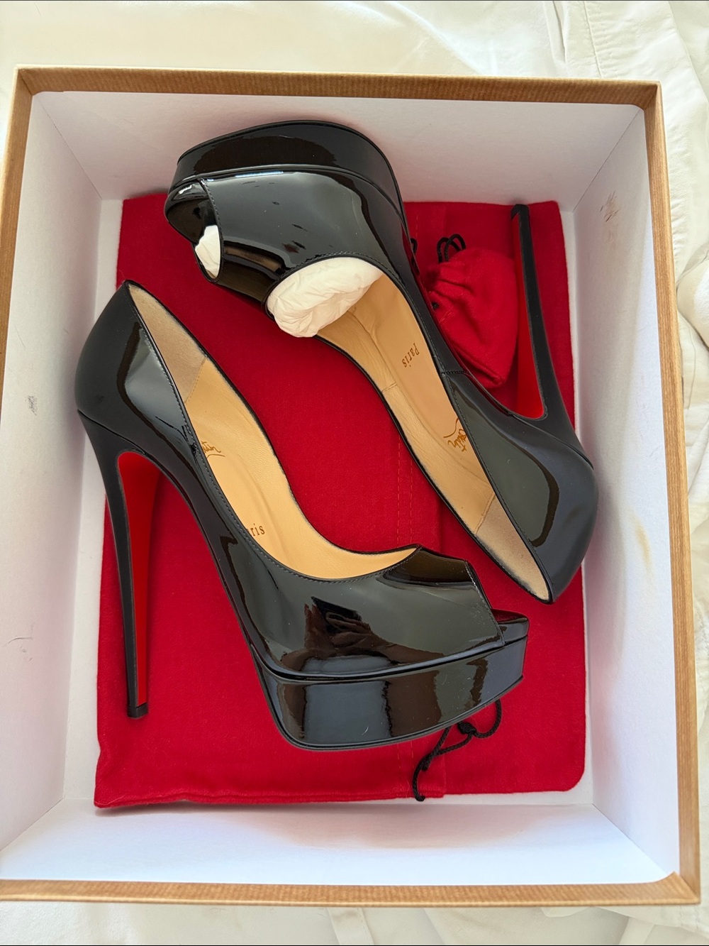 Christian Louboutin Black Patent Peep-Toe Platform Pumps